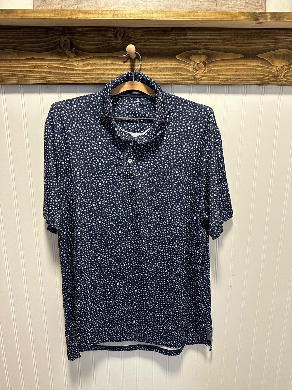 RLX Ralph Lauren Navy Polo with dusty floral Micro Dot Print